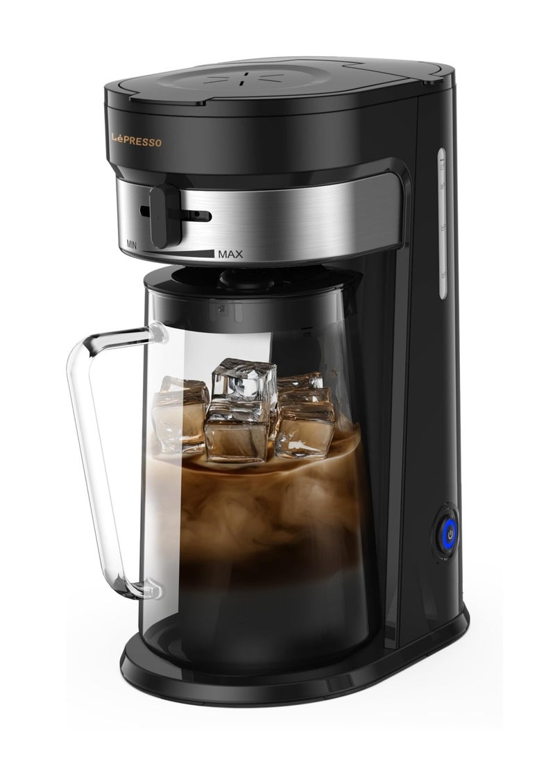 ليبرسو ماكينة تحضير القهوة والشاي المثلجة بسعة 2.5 لتر وقوة 750 وات وخزان مياه بسعة 900 مل وإيقاف تشغيل تلقائي وتحضير بضغطة واحدة ومشروبات باردة وساخنة وقوة تحضير قابلة للتعديل - أسود - Image 1